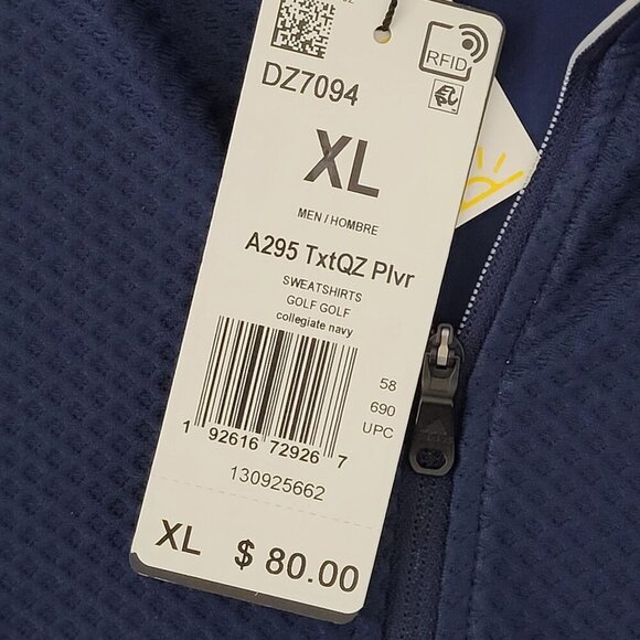 NWT Adidas UPF 50 Mens XL Navy Golf Sweatshirt Mock Pullover JCT - Picture 6 of 10